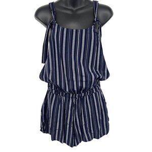 Roxy Sandy Break Stripe Romper Adjustable Strap Blue Shorts Sleeveless NWT New